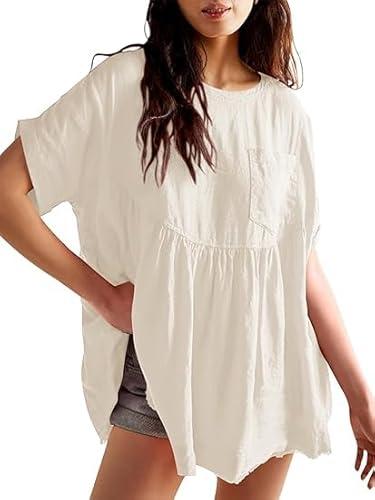 Women's Plus Size Summer Babydoll Tops, Casual Loose Fit Peplum Oversized Tunic Shirts XL