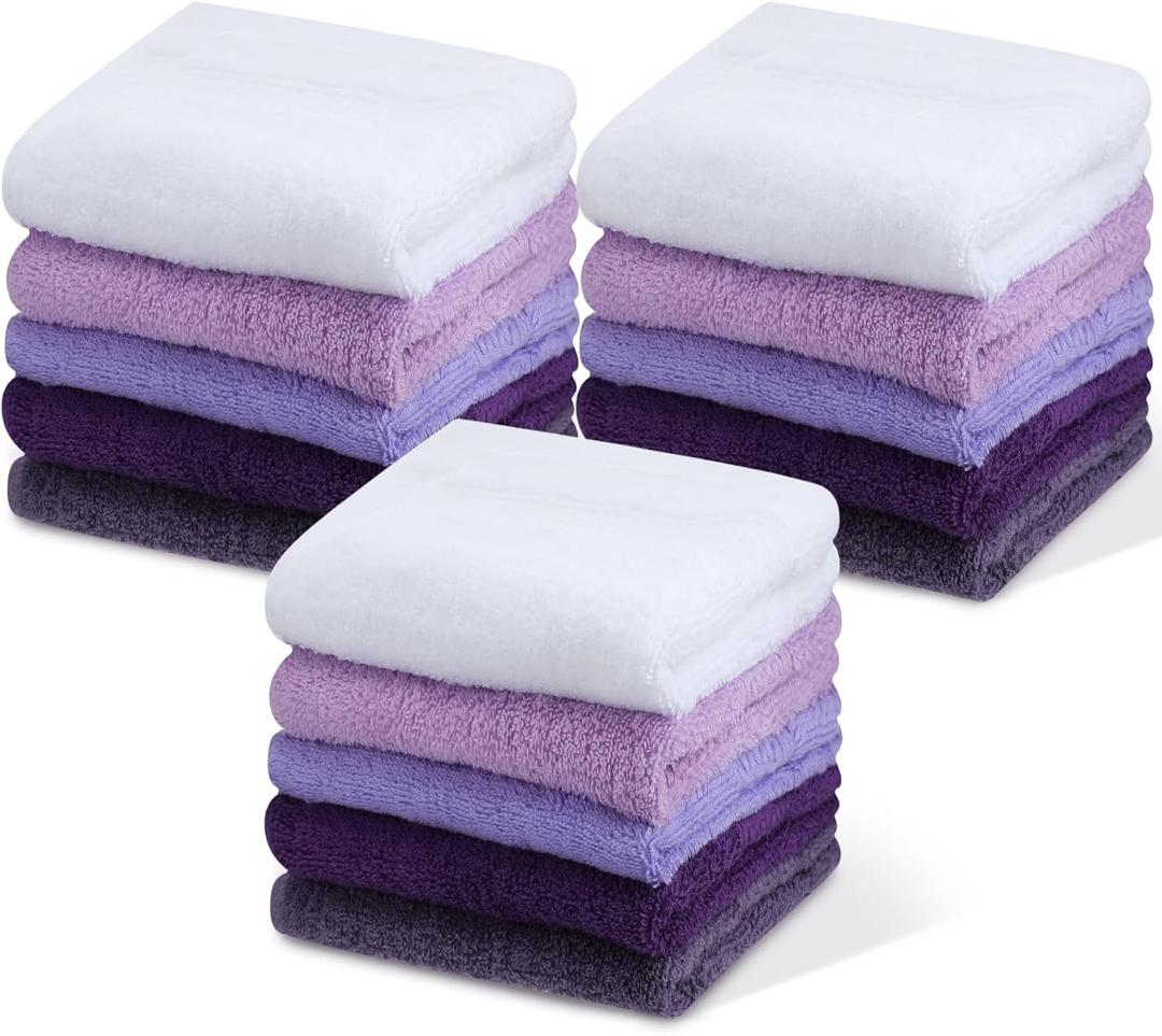 Tudomro 15 Pcs Washcloths Bulk 13 x 13 Inch 100% Cotton Wash Cloths Set Soft Absorbent Face Cloths Face Towels Quick Drying Hand Fingertip Towels for Hotel, Gym, Bathroom, Spa(Purple Series)