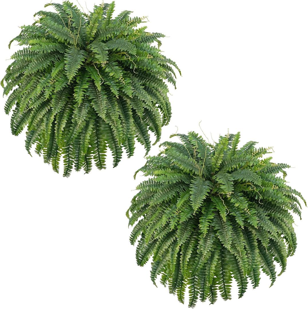 FOREST PRINCE 50" Fake Ferns Bush Plants with 96 Frond, 2 Faux Ferns for Outdoors Planter Large Garden Porch Entrance Balcony Windowsill Home Decor