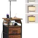Floor Lamp with Table, End Tables with Lamps Attached 3-Color Temperature Bulb, Side Table with Lamp with 2 Drawers & Charging, Lamps Tables Combo for Bedroom, Dorm, Apartment - Rustic Brown