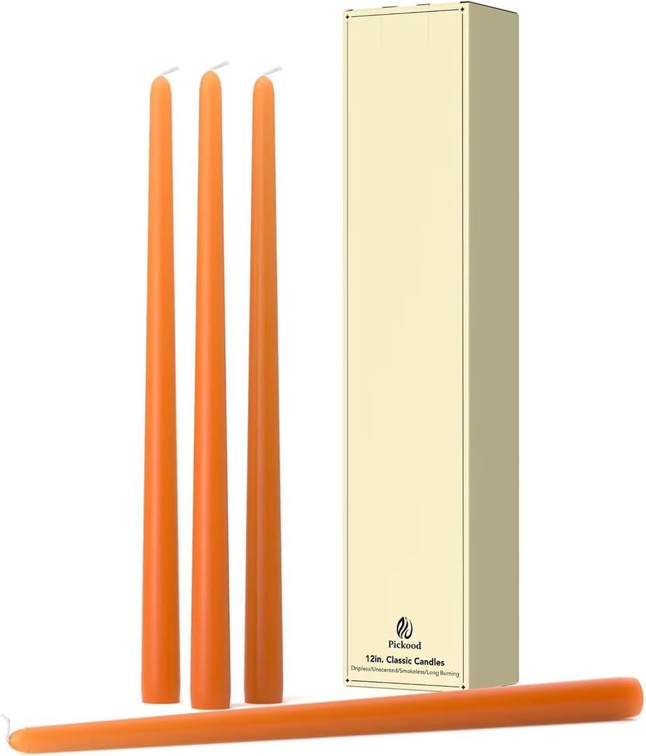 12-Inch Tall Dripless Taper Candles Set of 4 - Burnt Orange Tapered Candles, Perfect for Wedding,Dinner - Smokeless, Unscented, Long Burning - Hand Poured, Colored Tall Candlesticks
