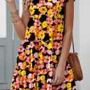 KIRUNDO Summer Dresses for Women Sundress Sleeveless Ruffle Sleeve Round Neck Loose Short Flowy Pleated Mini Babydoll Dress (XL)