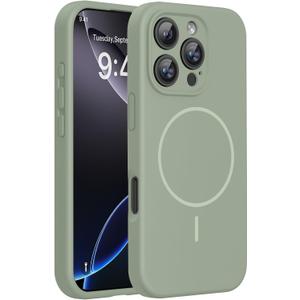 Miracase Magnetic for iPhone 16 Pro Case, [Soft Anti-Scratch Microfiber Lining], Compatible with MagSafe, Liquid Silicone Case Shockproof Drop Protection Phone Case for 16 Pro,Patina Green