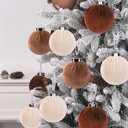 12 PCS Christmas Large Velvet Balls Ornaments 3.14In Shatterproof Brown Tree Hanging Plastic Ball Set Xmas Bulk Flocked Ornaments for Christmas Tree Home Party Wreath Decorations
