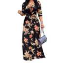 FANDEE Plus Size Maxi Dress for Women Casual Summer Sundress V-Neck 3/4 Sleeve Large