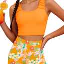 GEMLON Girls Tankini Swimsuit Solid Tank Top with Tropical Printed Shorts 2 Piece Girls Bathing Suits Size 15-16Y (Orange)