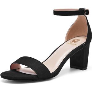 FW FRAN WILLOR Women Open Toe Low Chunky Short Heels Ankle Strap Block Heel Sandals Party Dress Wedding Pump Shoes (10, Black)