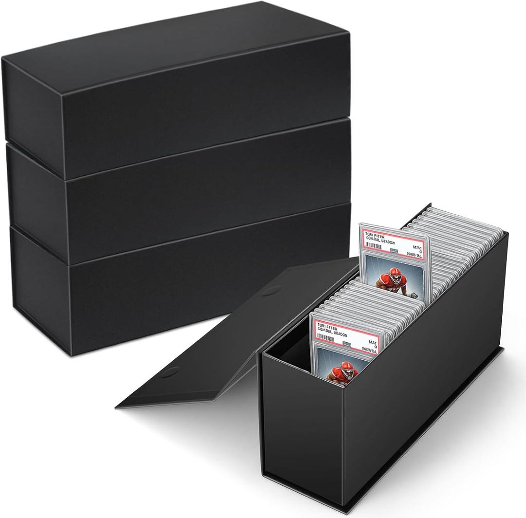 Kathfly 4 Pack PSA Graded Card Storage Box, Trading Card Storage Box, Slab Case for Sports Cards Collectors Investors, Compatible with PSA, SGC, 11.26 x 3.5 x 5.43 Inches, Black