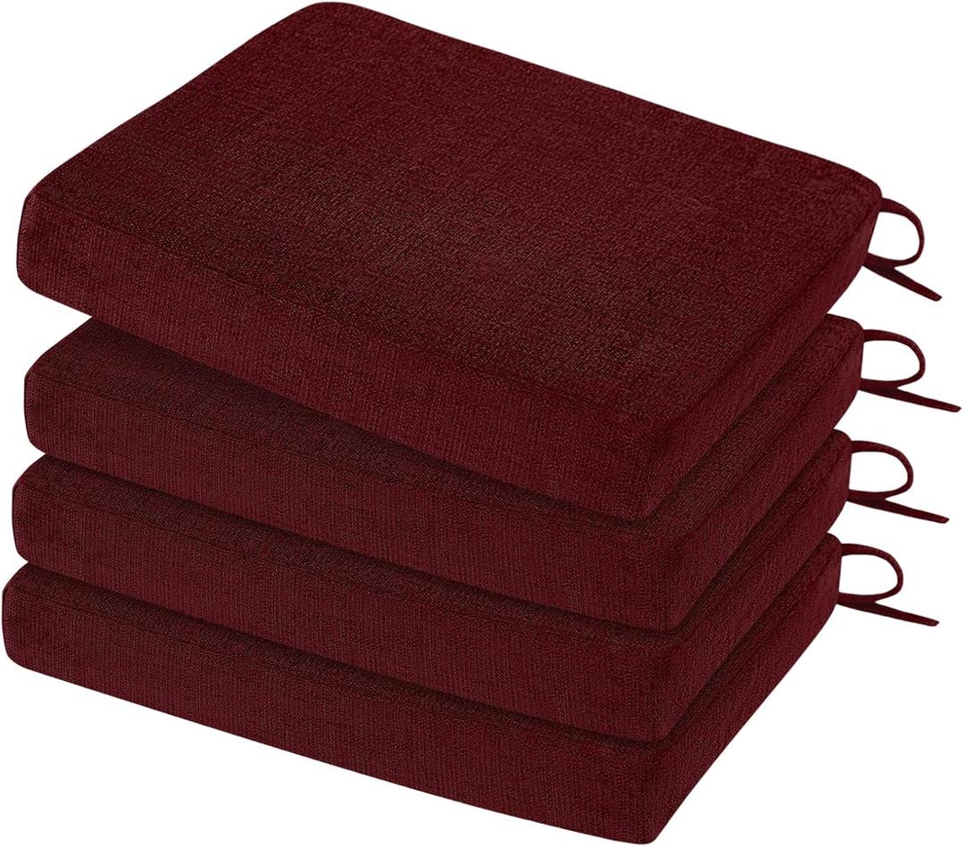 HARBOREST Chair Cushions for Dining Chairs - Non-Slip Foam Seat Cushions with Ties, Square Kitchen Chair Cushions Set of 4, 16" x 16" x 2", Burgundy