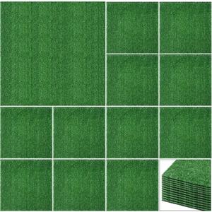 Nuanchu 12 Pieces 12 x 12 Inch Artificial Grass Square Mats Fake Grass Tiles Placemats Turf Patch Table Centerpieces Decor Rug for Crafts Miniature Garden Dollhouse DIY Party Indoor Outdoor, Green