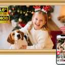 64GB 15.6" Frameo Digital Picture Frame WiFi, Large Electronic Photo Frames Golden 1920 x 1080 IPS FHD Touch Screen, Send Photos from Your Phone from Anywhere, Best Gifts for Family and Friends