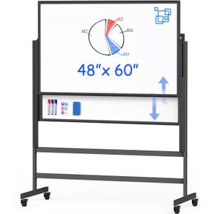 Double-Sided White Board on Wheels, 48x60 Inch (4'x5') Large Magnetic Mobile Dry Erase Board, Height Adjustable Stand Rolling Whiteboard for Office, Classroom, Home School Use, Black Double-Sided White Board on Wheels, 48x60 Inch (4'x5') Large Magnetic Mobile Dry Erase Board, Height Adjustable Stand Rolling Whiteboard for Office, Classroom, Home School Use, Black
