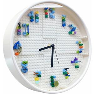 Kids' Wall Clocks, Kids' Room Decorations,DIY Building Block Clock, Wall Decor for Game Rooms and Children's Bedrooms, Creative, Cool & Cute Style, Boys' Birthday Gifts (White Frame)