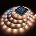 19.8 FT Solar LED Strip Lights Outdoor Waterproof Rope Light 3000K Cuttable & 8 Modes Solar Powered Tape Lighting for Step, Sign, Driveway