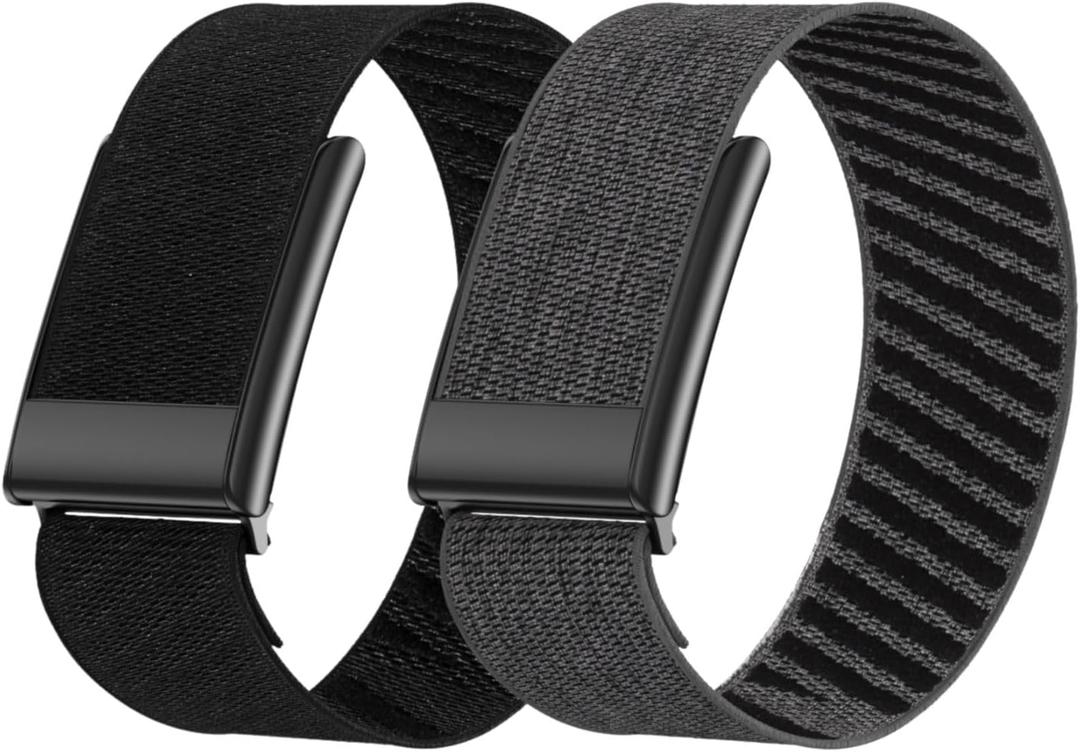 Vanet Nylon Straps Compatible with Whoop 5.0 Bands Peak, MG Life and One, Elastic Woven Strap Breathable Sport Adjustable Stretchy Braided Replacement Bands for Men Women [NOT for Gen 4], 2 Pack (All Black+Black/Gray)
