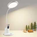 LED Desk Lamp Office Eye-caring 88LED Bright Table Reading Lamp, 2800-5500K Touch Stepless Dimming Desk Light, USB Charging Port Pen Holder for Phone, Flexible Gooseneck, for Dorm Essentials White