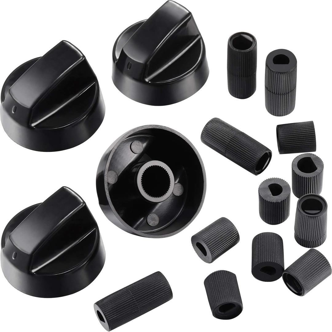 Jetec 4 Pack Universal Control Knobs Replacement with 12 Adapters for Oven/Stove/Range, Please Check Carefully Whether The Dimensions in Figure Match (Black)