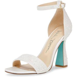 Betsey Johnson Women's Dani Embellished Heeled Sandals (8, Pearl)