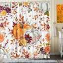 GOAOK Fall Shower Curtain, Autumn Pumpkin Harvest Thanksgiving Shower Curtain Set with Hooks, Farmhouse Boho Fall Shower Curtains for Bathroom Orange Fabric Polyester 72''X72'' with 12 PCS Hook