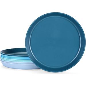 10 Inch Plastic Dinner Plates Set of 8, Wheat Straw Plates Reusable & Unbreakable, Non-Toxic Microwave Safe Plates for Camping, Daily Use, BPA-Free Dishwasher Safe Plate Set