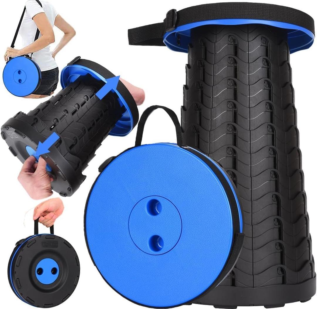 Fishboy Upgraded Collapsible Stool, 400lbs Max Weight, Lightweight But Sturdy, Portable Retractable Folding Telescoping Foldable Camping Stool for Adults Outdoor Fishing Hiking Travel BBQ (Blue)