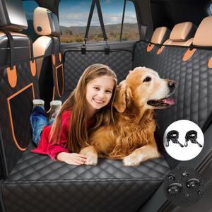 Dog Car Seat Cover for Back Seat, Hard Bottom Extender with Waterproof and Scratch-Proof, Pet Cover for Dogs in Car, Dog Hammock with Door Protection and Storage Pocket for Car SUV, Black