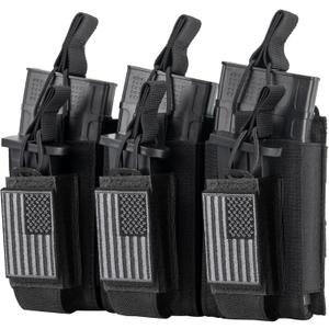Open-Top Single/Double/Triple Molle Mag Pouch, Pistol Magazine Pouch for 5.56mm M4 M16 AK AR Glock M1911 M9, Elastic Rifle Pistol Mag Pouches Holder Carrier with USA Flag Patch