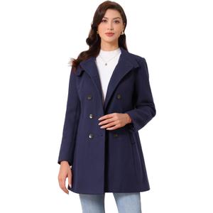 Allegra K Winter Trench Coats for Women's Casual Stand Collar Pea Double Breasted Overcoat (X-Large)