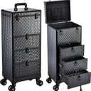 Salon Cart with 3 Drawers, Nail Trolley Cart with Wheels Salon Station Rolling Makeup Train Case Cosmetology Case Organizer Cases for Nail Tech,SPA,Face Painting,Hairstylist,Makeup Artist (Black)