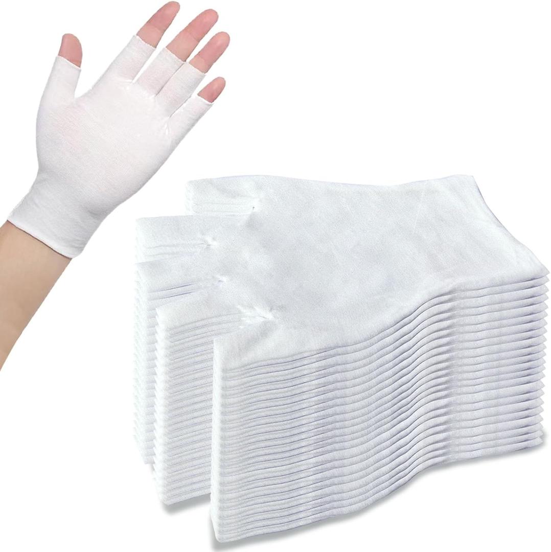 12 Pairs Women Cotton Fingerless Gloves - White Cotton Half Finger Summer Thin Glove Lines Touchscreen Gloves (Medium)