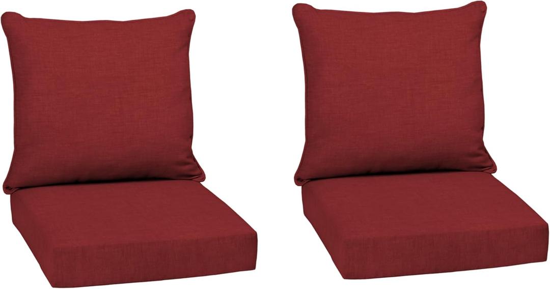 Arden Outdoor Deep Seat Cushion Set (2-Pack), 24 in x 24 in, Weather-Proof, Rain-Proof, Fade Resistant Patio Cushion for Chair, Sofa, and Couch Ruby Red Leala