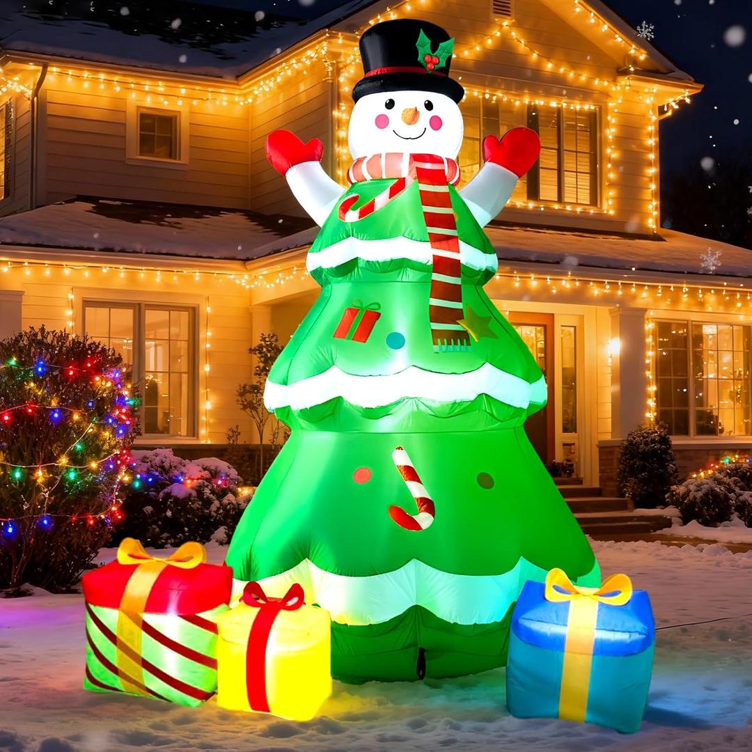 7 ft Inflatable Christmas Tree, LED Light up Xmas Tree Blow up Christmas Snowman Outdoor Decorations for Xmas Yard Garden Lawn Holiday Party