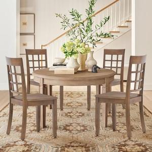 COLAMY Wooden Dining Chairs Set of 4, Nine-Square High Back Kitchen Side Chair, Farmhouse Dining Chairs for Kitchen and Dining Room, Light Brown