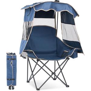 DoCred Beach Chair with Canopy Shade,Portable Folding Camping Chair with Cooler Bag & Cup Holder, Reclining Beach Loungers for Adults Outdoor Camp,Sports,Beach, Tailgates, Fishing