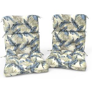 Outdoor High Back Patio Chair Cushions, Fade Resistant & Waterproof Tufted Seat and Back Cushions for Patio Furniture, Patio Chair Cushions 44x22 Inch, Set of 2, Lush Palm Blue