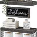 QEEIG Bathroom Shelves Over Toilet - Paper Storage Wall Mounted Farmhouse Decor Decorations Aesthetic Dcor Sign Small Floating Shelf 2+1 Set 16 inch, Grey (020GY)