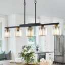 Kitchen Island Light Fixtures 5 Lights Black and Gold Chandeliers for Dining Room Over Table, Modern Luxury Crystals Pendant Lighting Hanging