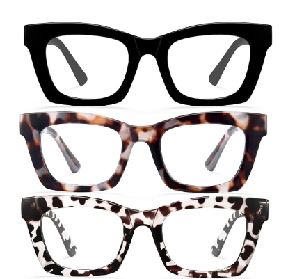 3pcs CCVOO 1.5 Oprah Style Reading Glasses for Women, Stylish Eyeglasses, Blue Light Readers for Women, Cheaters, (A2 Smoky Safari) +1.5