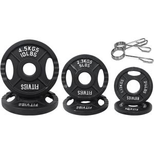 Fitvids Olympic 2-Inch Cast Iron Plate Weight Plate for Strength Training and Weightlifting, Two Hole Style, 35LB Set