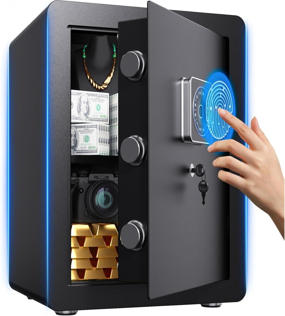 Safe Box, Biometric Fingerprint Fireproof Home Safe for Money 2.0 Cubic Feet Small Personal for Cash Documents Jewelry Medicine Digital Touchpad Security with Built-In Handgun Rack
