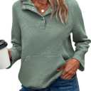KIRUNDO Womens Sweatshirt Casual Textured Long Sleeve Henley Button V Neck Loose Pullover 2025 Trendy Fall Outfits Tops (Sage Green, Small) (Green, S)