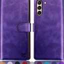 SUANPOT for Samsung Galaxy S21+/S21 Plus 6.7"(Non S21 6.2") with RFID Blocking Leather Wallet case Credit Card Holder, Flip Folio Book Phone case Shockproof Cover Women Men for S21 Plus case Purple