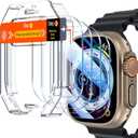 UniqueMe for 4 Pack Apple Watch Ultra/Ultra 2 / Ultra 3 Screen Protector 49mm, Military Grade Shockproof Case Friendly Anti-Scratch Bubble-Free Tempered Glass Clear Cover iwatchUpdate Packaging