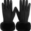 Tavaleu Winter Gloves for Women with Faux Fur Cuff, Thermal Glove with Touchscreen, Knit Lining Warm Gloves for Cold Weather (Black)