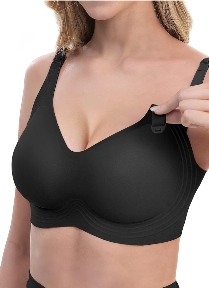 Nursing Bras for Breastfeeding, Buttery Soft Touch and Comfy Maternity Bra for Women,Wireless Seamless Women’s Sleeping Nursing Maternity Bralette with Pads & Extra Extenders for Pregnancy Black