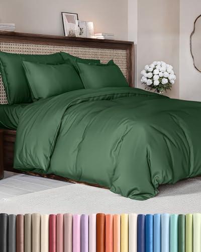 Duvet Cover Full Size - Extra Soft Full Size Duvet Cover - Lightweight & Breathable - Easy Care & Fade Free with Zipper Closures & Ties - 80" x 90" Inches - (Emerald Green) Comforter Not Included
