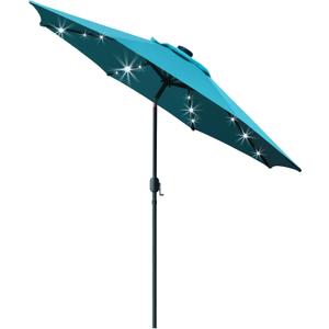 Sunnyglade 9' Solar LED Lighted Patio Umbrella with 8 Ribs/Tilt Adjustment and Crank Lift System (Teal Blue)