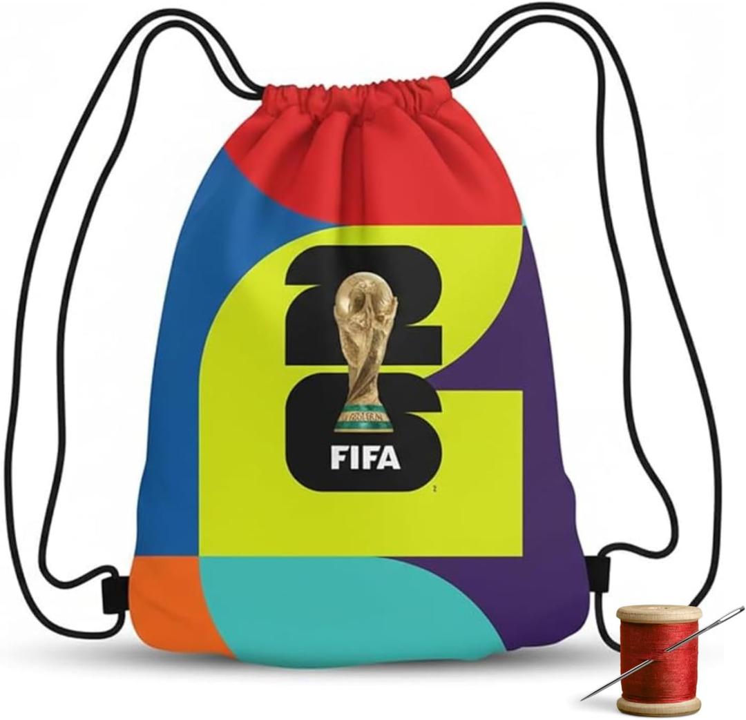 FIFA World Cup DIY Drawstring Backpack Kit Soccer Fan Sewing Craft Project Includes 24" x 43" Multicolor Canvas Panel12ft Nylon Paracord & Instructions Create a 17" x 13" Handmade Sports Bag