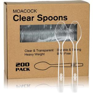 200 Count Clear Plastic Spoons, Heavy Weight Disposable Spoons Cutlery Plastic Utensils, Clear PlasticSilverware Bulk