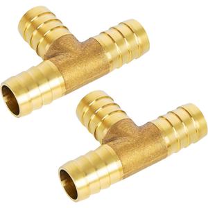 3/4 Inch (19mm) Brass Barb Tee Fittings T-Shaped 3 Ways Union Fitting, Hose Splicer Fitting, for Water/Fuel/Air, 2 PCS